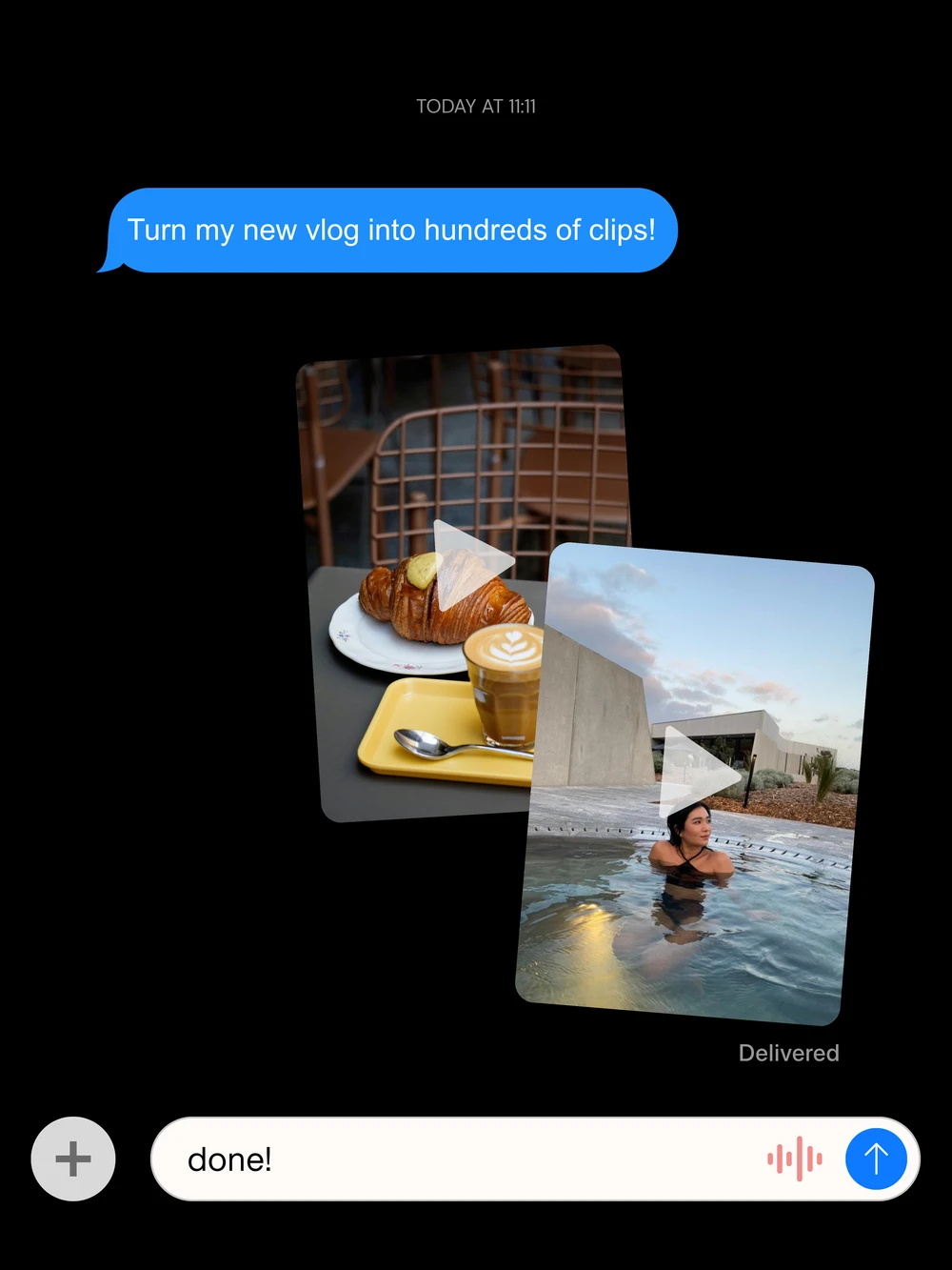 Original iMessage artwork showing a vlog turned into short-form clips.